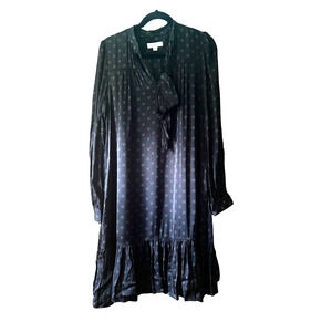 Country Road Women's Polka Dot Tiered Midi Dress Long Sleeve Black Size 14